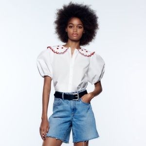 ZARA NWT EMBROIDERED POPLIN TOP
